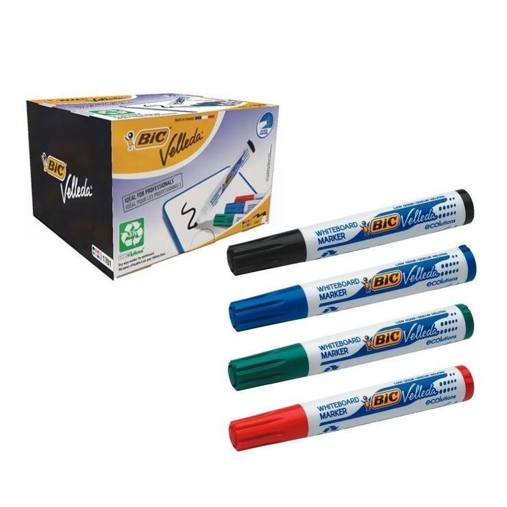 Bic Velleda Whiteboard Marker - Bullet - Assorted 12pk (4 x Blac
