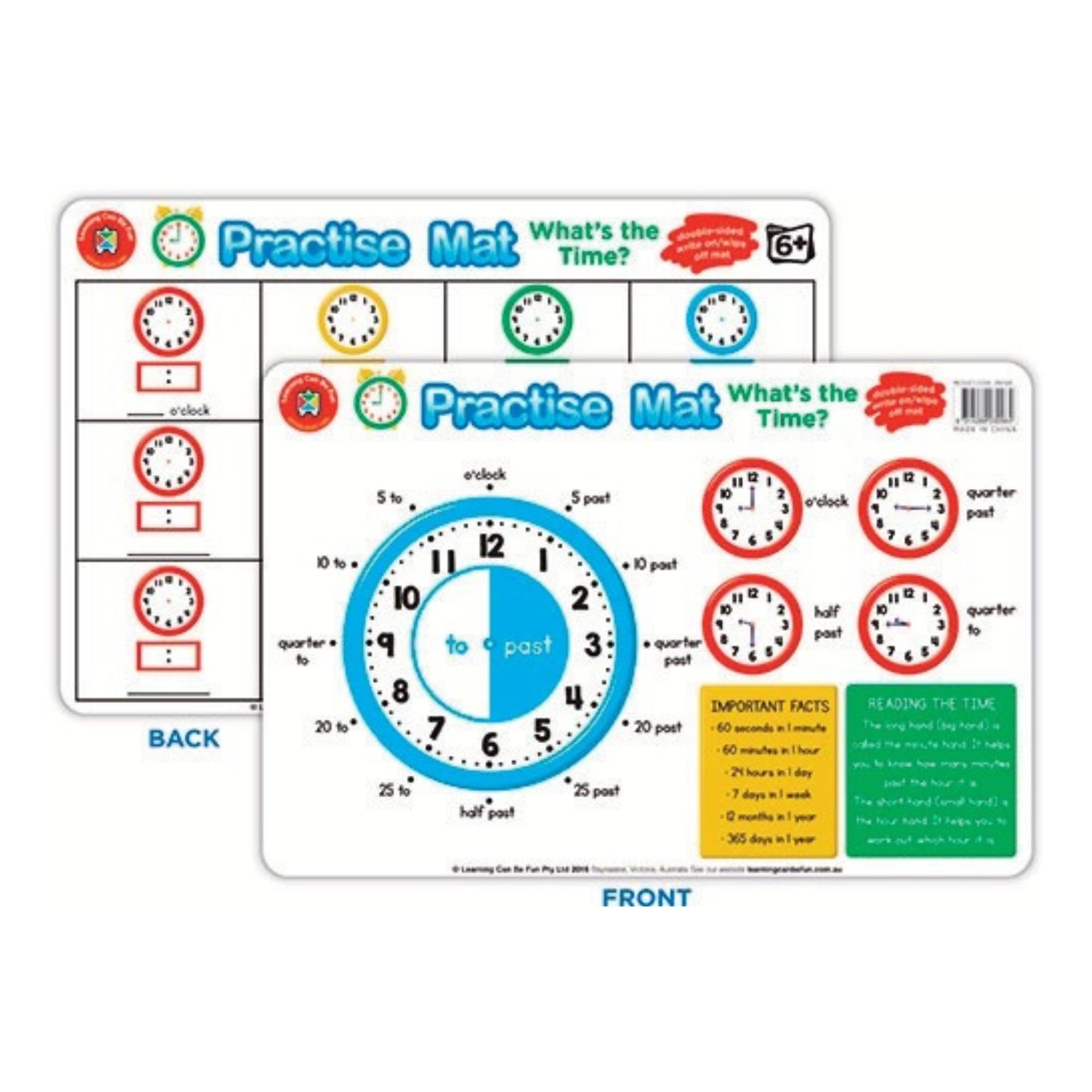 Dry Wipe Practice Mat - Time