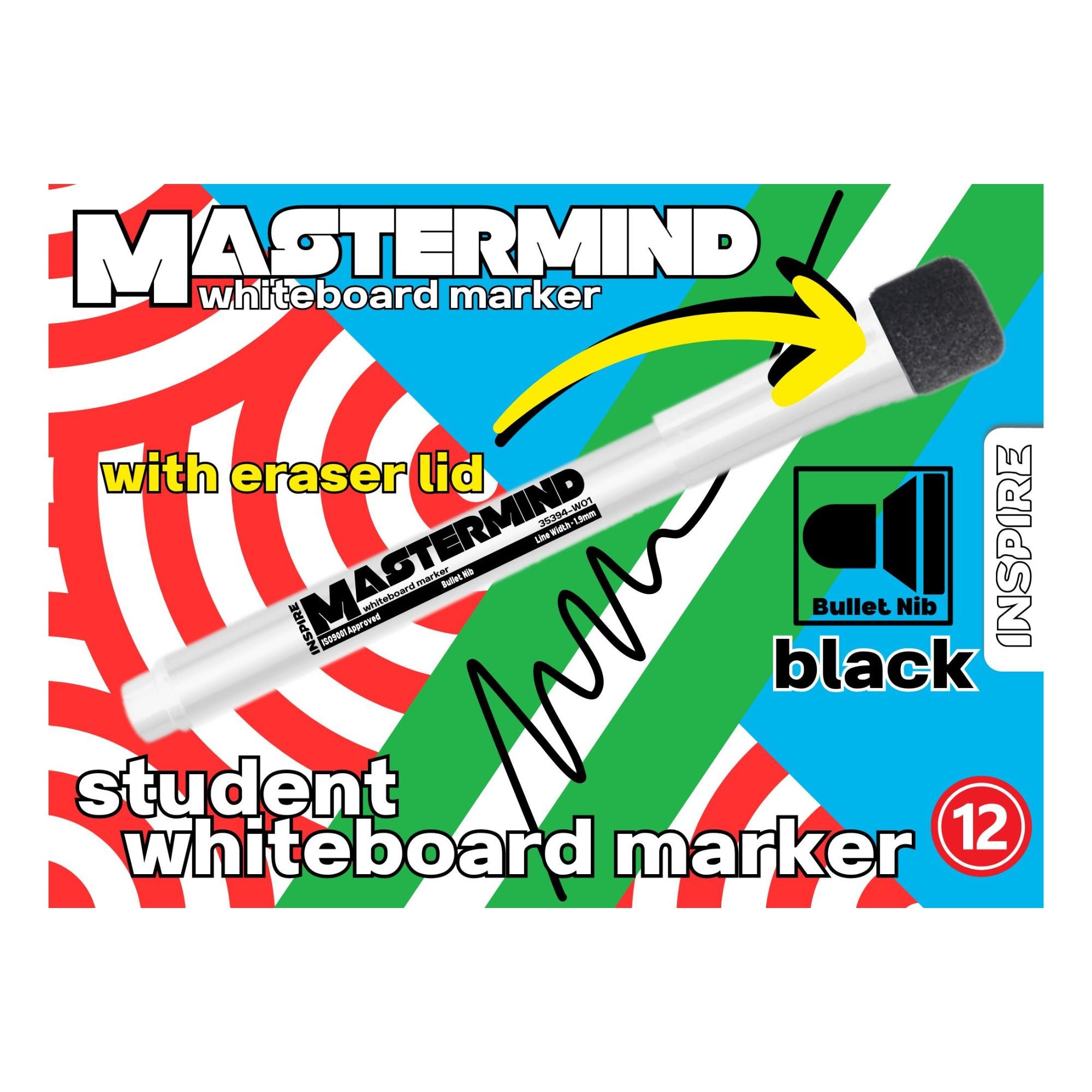 Mastermind Whiteboard Marker with Eraser Lid - Bullet - Black (1
