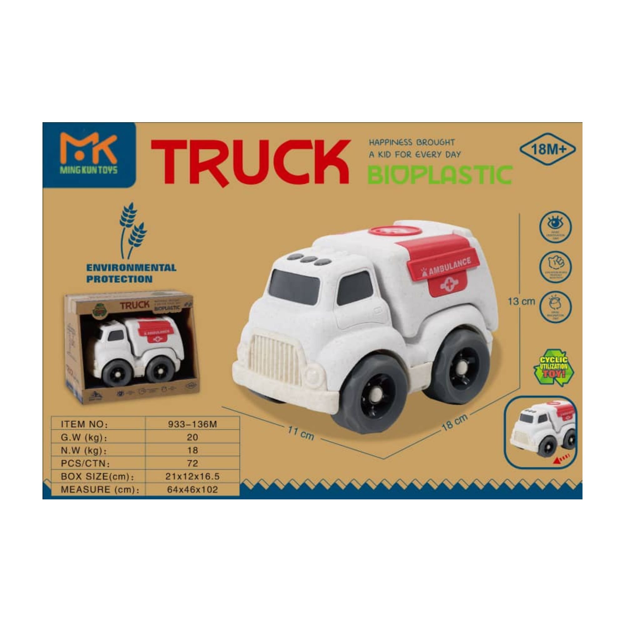 Bioplastic Ambulance (11cm x 18cm x 13cm)