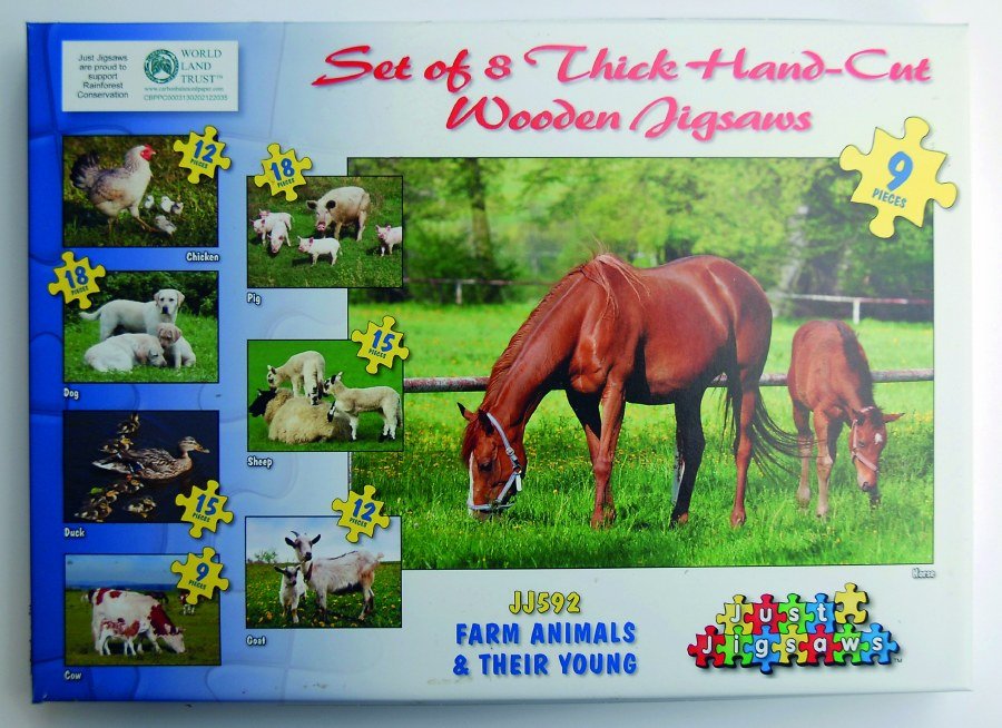 Wooden Jigsaw - Farm Animals & Their Young (Set of 8)