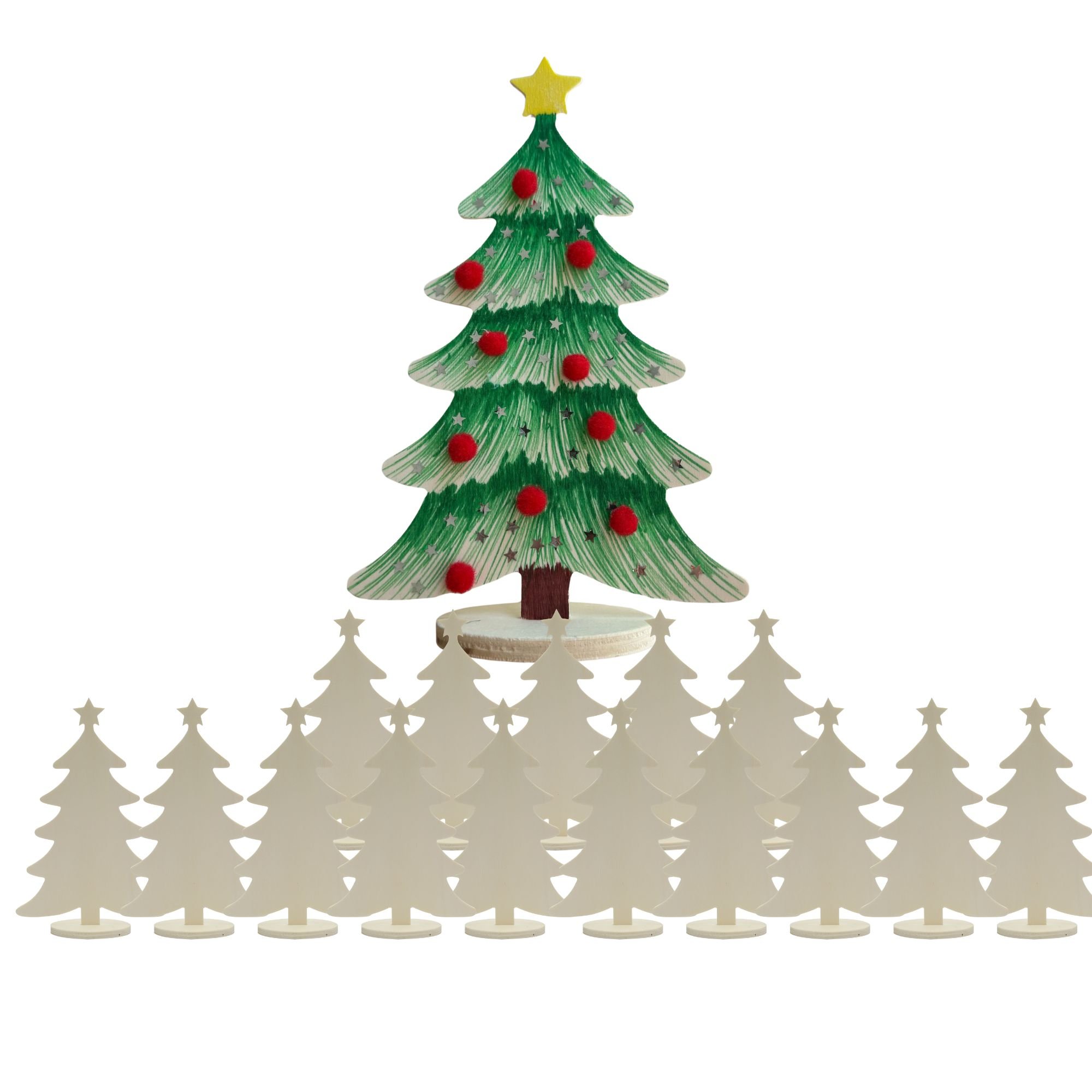 Wooden Christmas Trees - 10 piece