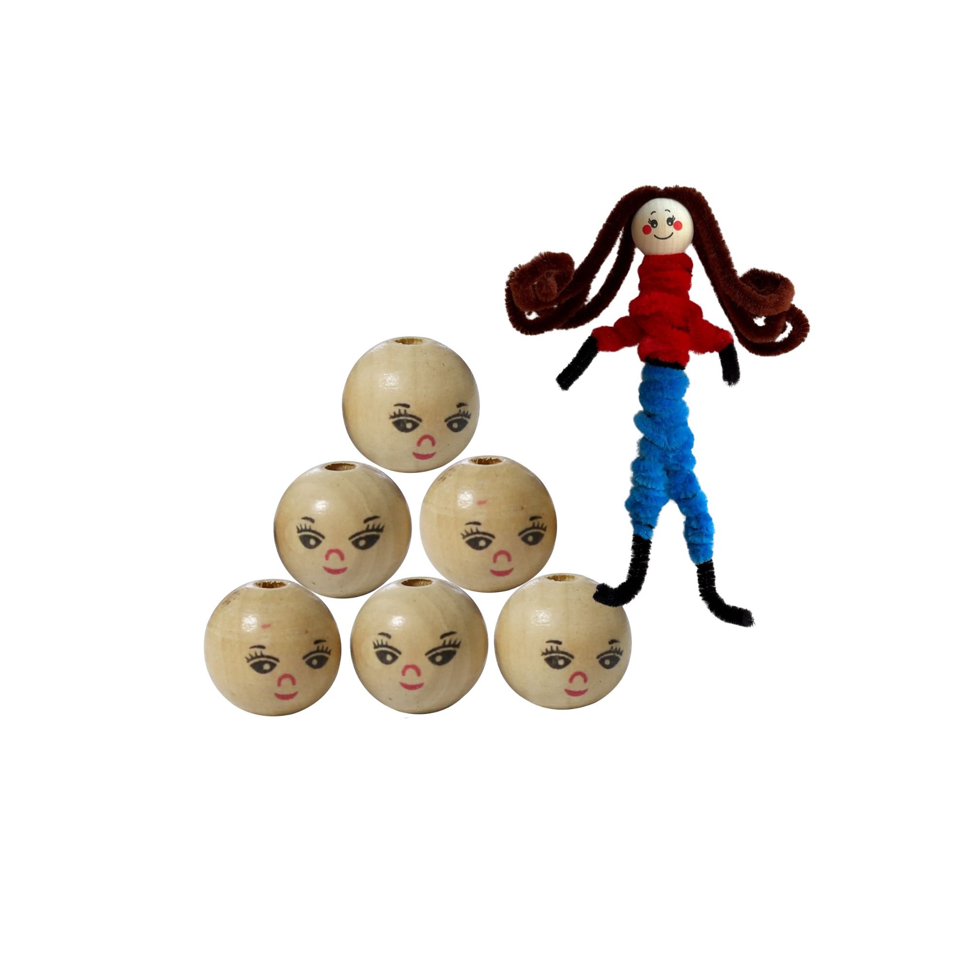 Wooden Bead with Face 20mm - 30 piece