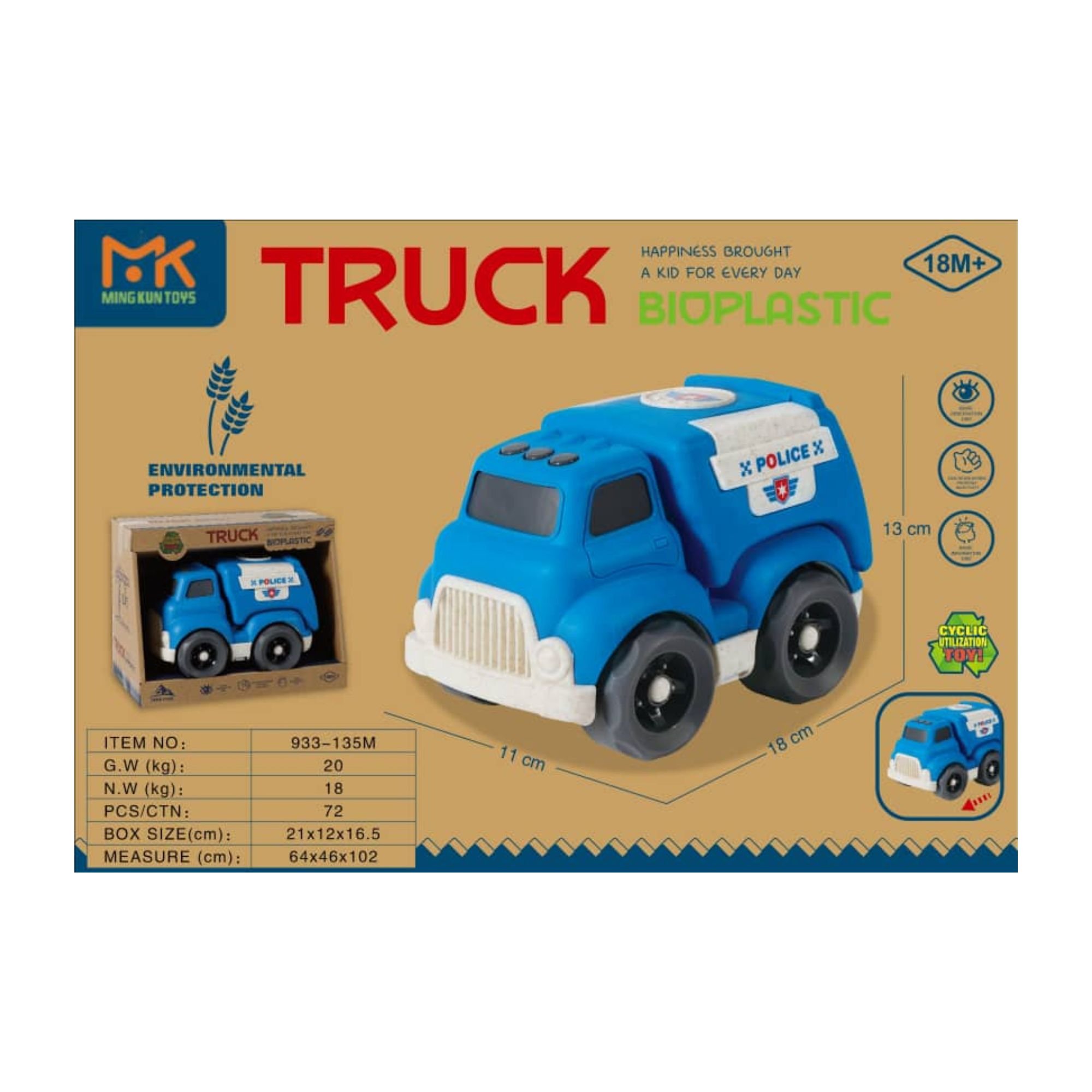 Bioplastic Police Truck (11cm x 18cm x 13cm)