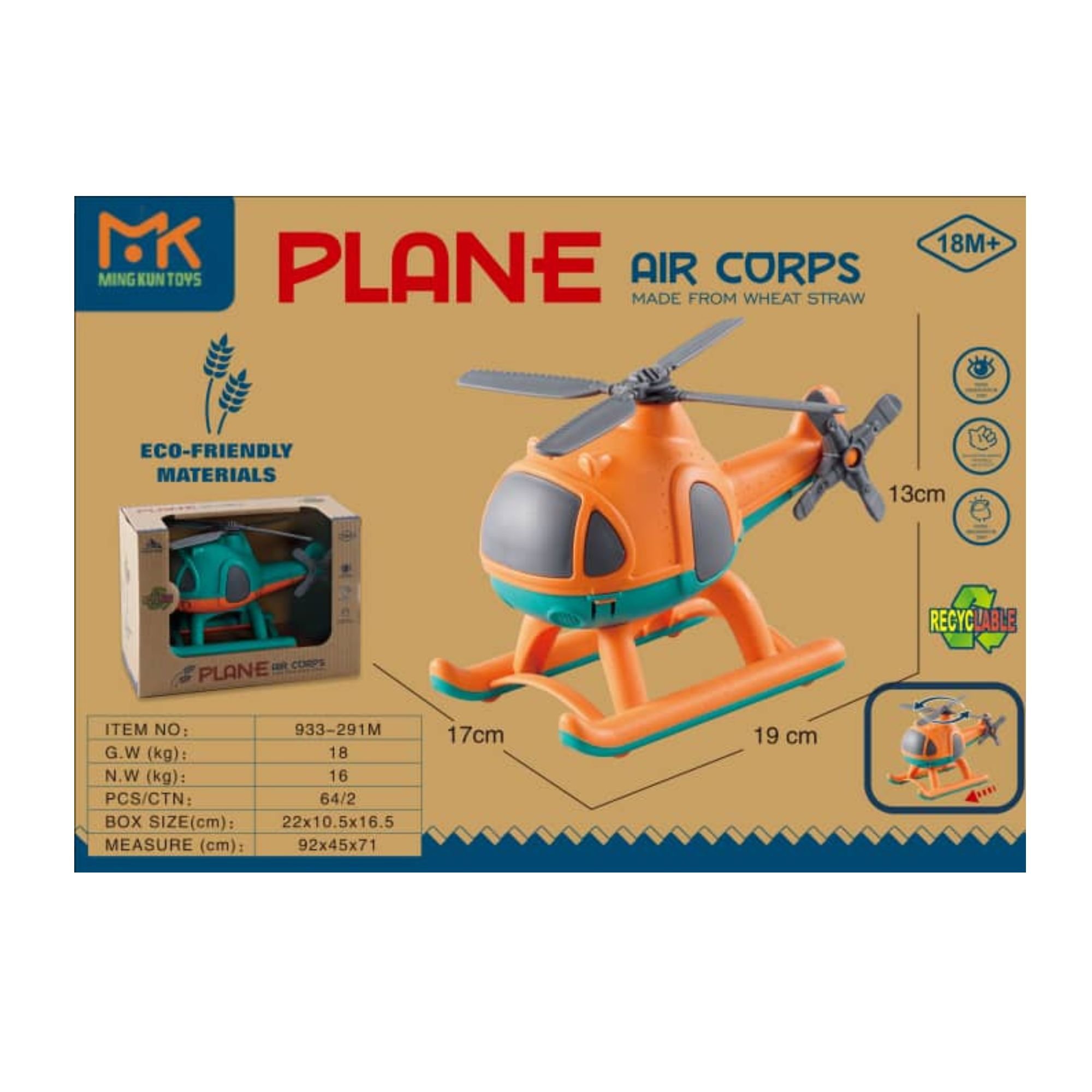 Bioplastic Helicopter (17cm x 17cm x 10cm)